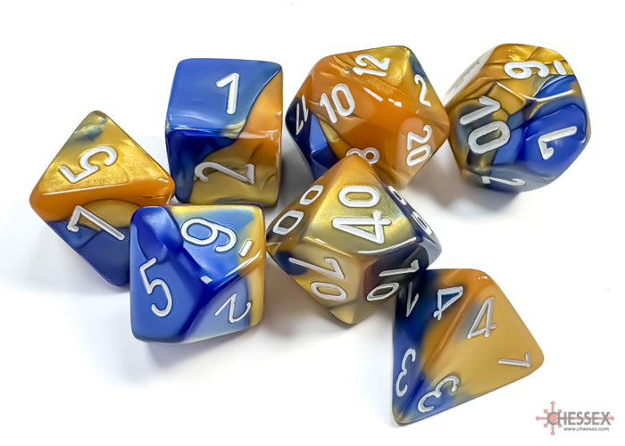 Chessex - Gemini Polyhedral 7 Dice Set - Blue, Gold &amp; w/White