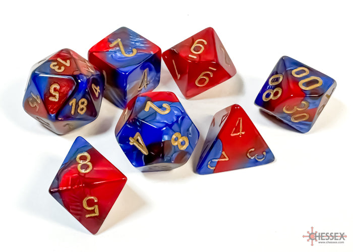 Chessex - Gemini Polyhedral 7 Dice Set - Blue-Red w/Gold