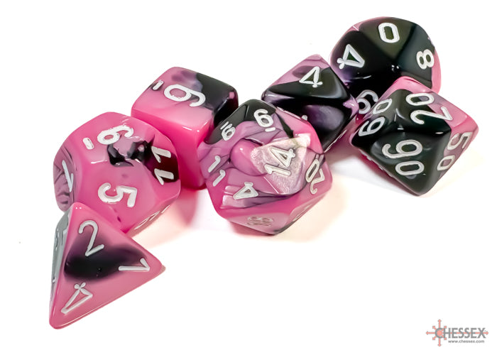Chessex - Gemini Polyhedral 7 Dice Set - Black-Pink w/White
