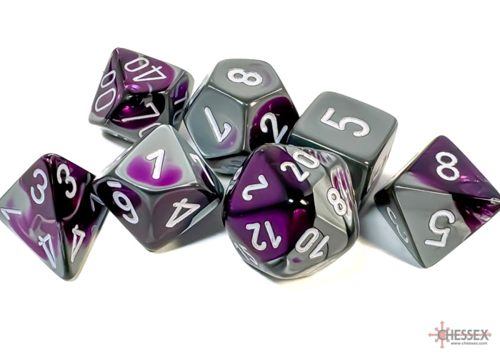 Chessex - Gemini Polyhedral 7 Dice Set - Purple-Steel w/White