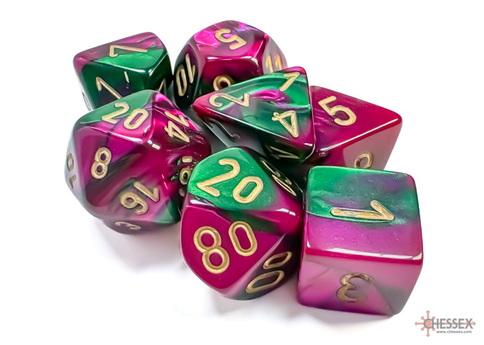 Chessex - Gemini Polyhedral 7 Dice Set - Green-Purple w/Gold