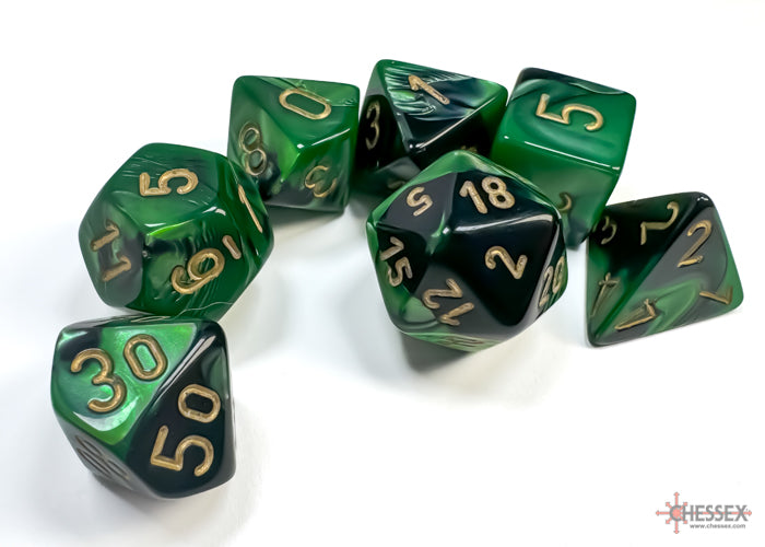 Chessex - Gemini Polyhedral 7 Dice Set - Black-Green w/Gold