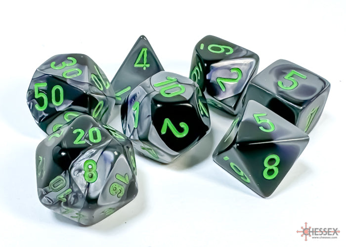 Chessex - Gemini Polyhedral 7 Dice Set - Black-Grey w/Green