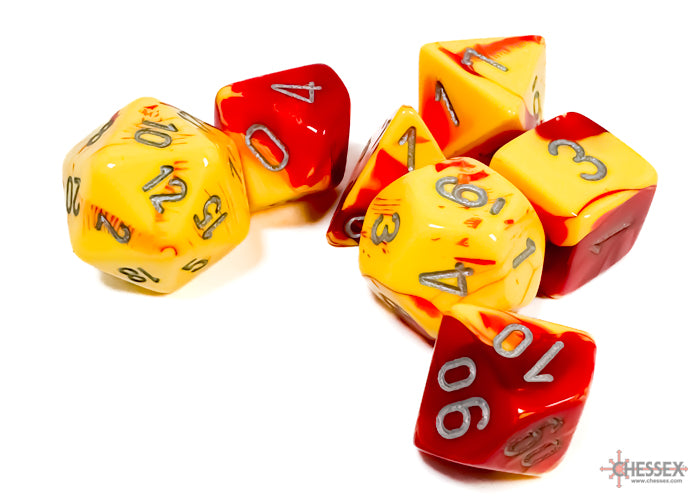 Chessex - Gemini Polyhedral 7 Dice Set - Red-Yellow w/Silver