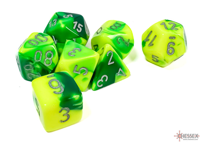 Chessex - Gemini Polyhedral 7 Dice Set - Green-Yellow w/Silver